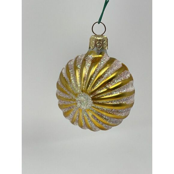 Vintage Cherub Angel Baby Face Round Christmas Ornament Glass Glitter 2.5” (B) - Picture 3 of 4